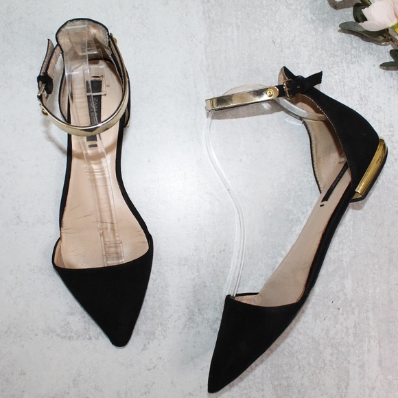 Zara Shoes - SOLD Zara Pointed Toe Flats in Black & Gold